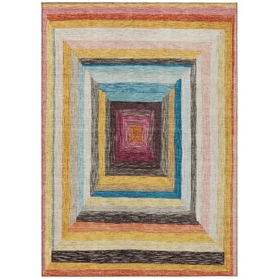 HomeRoots 5' X 8' Amber Pink And Teal Blue Geometric Washable Indoor Outdoor Area Rug
