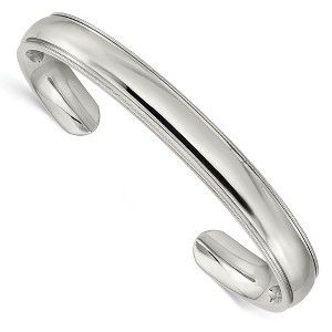 Black Bow Jewelry Men's Stainless Steel 9mm Polished and Grooved Cuff Bracelet - 1 of 4