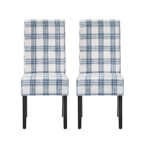 2pk Pertica Contemporary Upholstered Plaid Dining Chairs Dark Blue