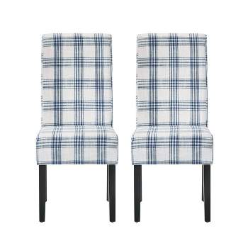 2pk Pertica Contemporary Upholstered Plaid Dining Chairs Dark Blue/Light Beige/Espresso - Christopher Knight Home