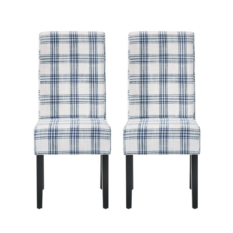 2pk Pertica Contemporary Upholstered Plaid Dining Chairs Dark Blue/Light Beige/Espresso - Christopher Knight Home, 1 of 13