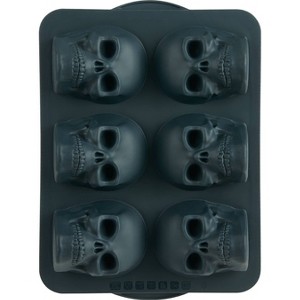 Trudeau 13.89" Silicone Jumbo Skulls Muffin Pan Black: Skull Mold, Nonstick, Dishwasher-Safe, Halloween Baking Pan - 1 of 4