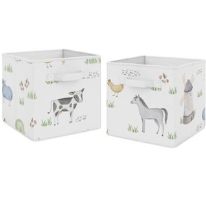 Sweet Jojo Designs Boy or Girl Gender Neutral Unisex Fabric Storage Bins Set Farm Animals - 1 of 4