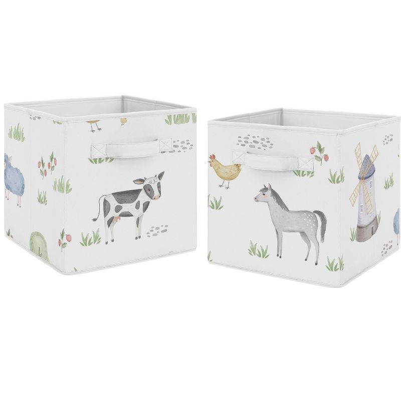 Sweet Jojo Designs Boy or Girl Gender Neutral Unisex Fabric Storage Bins Set Farm Animals, 1 of 6