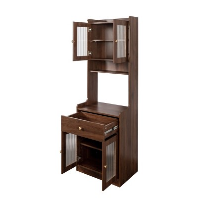 GlasFlength Kitchen Storage Kitchen Pantry Storage Cabinet Hutch Cabinet Freestanding Sideboard Cabinet for Kitchen, Brown, 23.62"*15.75"*70.87"