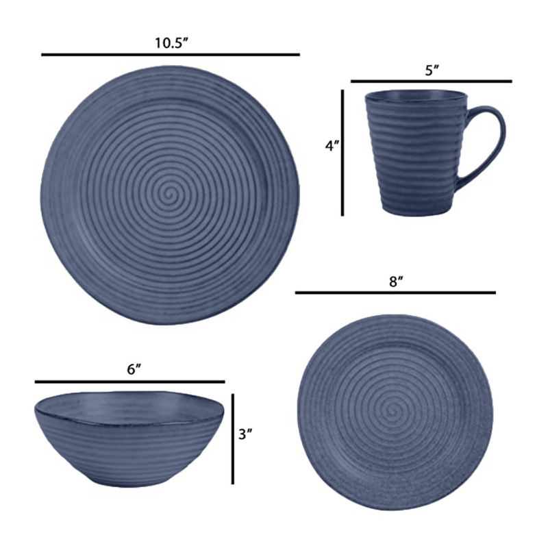 Elanze Designs Chic Ribbed Modern Thrown Pottery Look Ceramic Stoneware Plate Mug & Bowl Kitchen Dinnerware 16 Piece Set - Service for 4, Navy Blue, 3 of 7