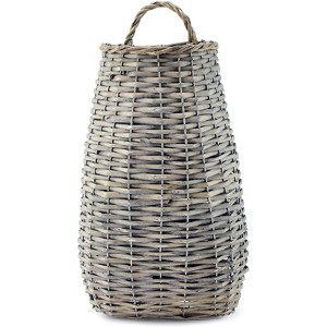 AuldHome Design Wall Hanging Pocket Basket; Woven Wicker Rustic Farmhouse Long Basket; 17 x 9 x 5 Inches - 1 of 4