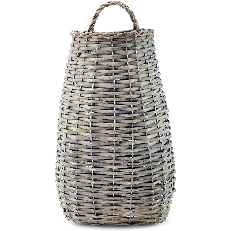 AuldHome Design Wall Hanging Pocket Basket; Woven Wicker Rustic Farmhouse Long Basket; 17 x 9 x 5 Inches, 1 of 6