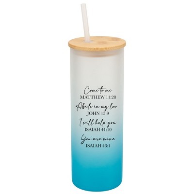 Elanze Designs Come To Me Abide In My Love His Word Wrap-Around Design 25 Ounce Frosted Gradient Glass On-The-Go Coffee Travel Skinny Tumbler Mug Cup,