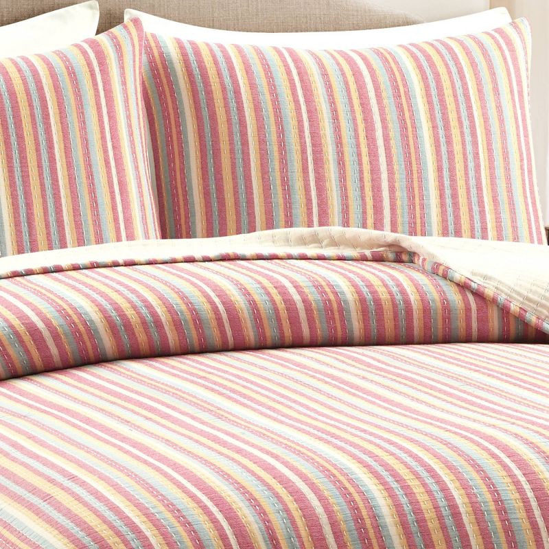 Tracy Stripe Kantha Pick Stitch Yarn Dyed Cotton Woven Quilt/Coverlet Set - Lush Décor, 4 of 9