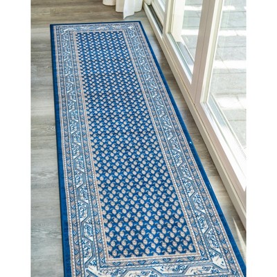 Blue Synthetic Flat Woven Stain-Resistant Runner Rug
