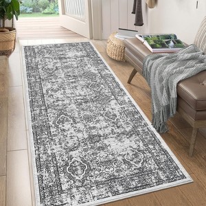 Vintage Floral Printed Distressed Rug for Living Room Retro Thin Washable Area Rugs for Bedroom Low Pile Non Slip Ultra Soft Carpet - 1 of 4