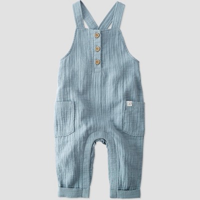 Image of Baby Boys' Organic Cotton Creek Gauze Overalls - little planet by carter's Blue NB