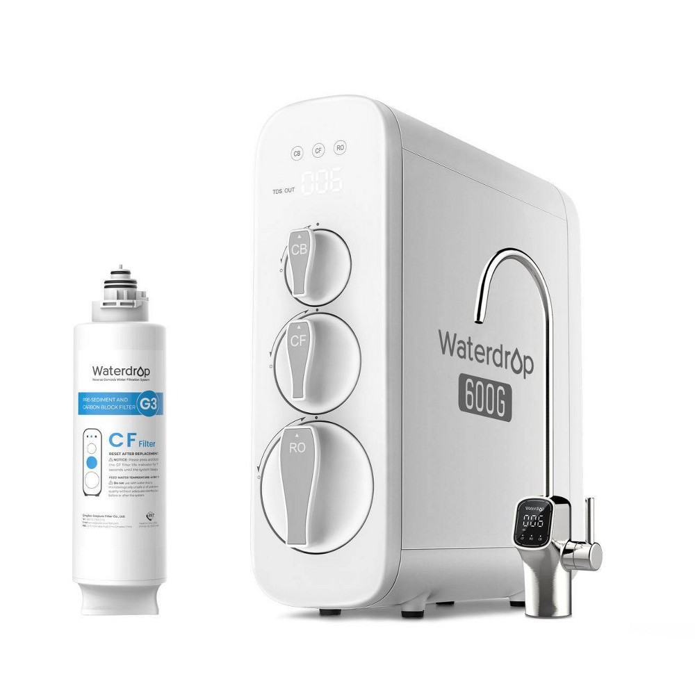 Waterdrop G3P600 Reverse Osmosis System, 8 Stage Tankless Reverse Osmosis Water Filter, Under-Sink Water Filter, Extra CF Filter