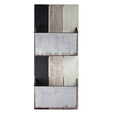 28" x 11.8" x 5.5" Double Pocket Galvanized Metal and Wood Wall Rack and Organizer - American Art Decor