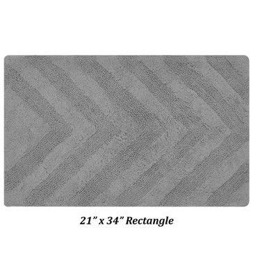 Gray Cotton Chevron Pattern Non-Slip Bath Rug 21" x 34"