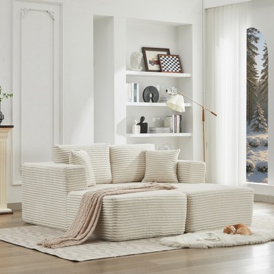 73.6" Corduroy Upholstery Cloud Modular Sectional Sofa Bed with Double Chaise Lounges, All-Foam Compression Design