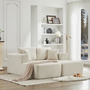 73.6" Corduroy Upholstery Cloud Modular Sectional Sofa Bed with Double Chaise Lounges, All-Foam Compression Design - 1 of 4