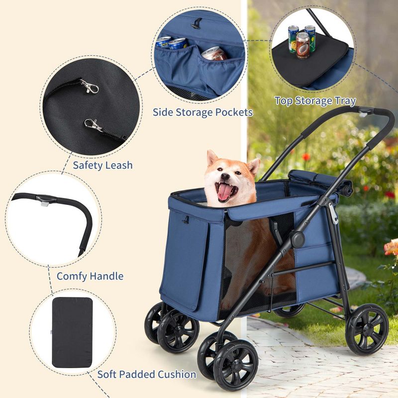 Petsite 4-Wheel Folding Pet Stroller with Breathable Mesh for Small & Medium Pets Blue/Gray, 5 of 11