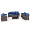 5-Piece PE Rattan Sofa Set with Iron Frame, Polyester Cloth Cushions, Sponge Padding, Glass Top Coffee Table, Outdoor Patio Garden Living Room - 3 of 4