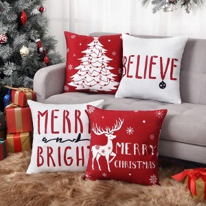 Christmas Velvet Pillow Covers 18 x18 Set of 4 Farmhouse Decorative Throw Cushion Covers Deer Xmas Tree Snowflake Pillow Cases for Sofa Couch - 1 of 4