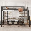 NicBex Full Size Loft Bed Bunk Bed Metal Bed Frame with Low Table, Storage Shelves, Stairs and Full Length Guardrail, No Box Spring Required, Black - 2 of 4