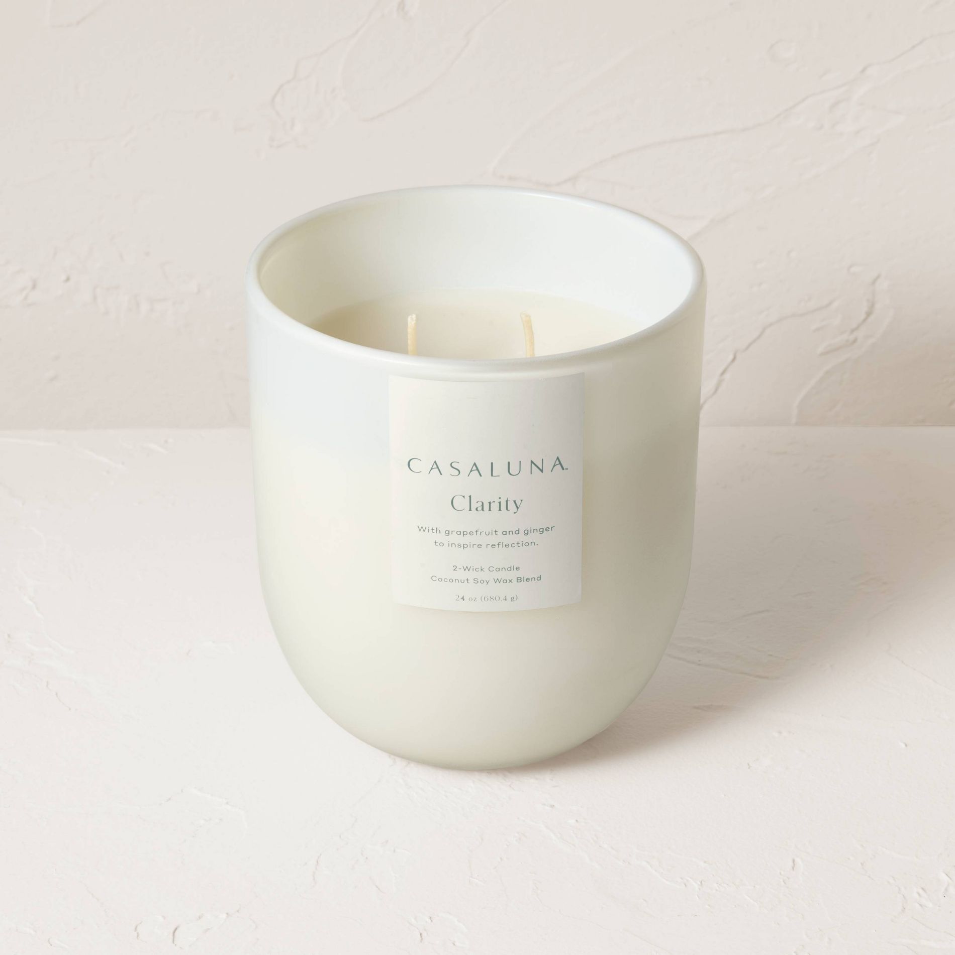 2-Wick Clarity Core Frosted Glass Wellness Jar Candle White 24oz - Casaluna™: Soy Wax Blend, Ginger Aroma, 65hr Burn