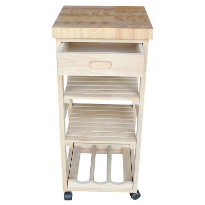 Solid Wood Unfinished Butcher Block Kitchen Cart with Wine Storage