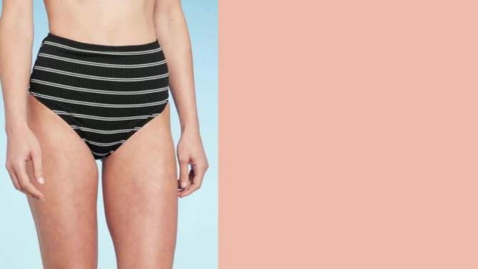 Women's Ribbed High Waist Bikini Bottom - Shade & Shore™ Black Striped, 2 of 7, play video