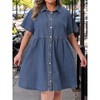 INSPIRE CHIC Women's Denim Babydoll Tiered Short Sleeve Button Down Jean Shirt Dresses - 2 of 4
