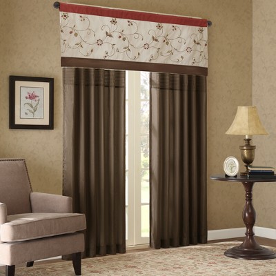 Spice Floral Embroidered Light Filtering Rod Pocket Valance