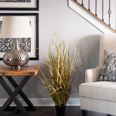 Modern Outdoor Tabletop Faux Grass Arrangement in Sleek Pot