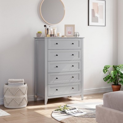 Wood Dresser for Bedroom, Chest of Drawers with 5 Drawer & Metal Handle