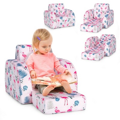 Costway 3-in-1 Convertible Kid Sofa Bed Flip-Out Chair Lounger for Toddler Pink