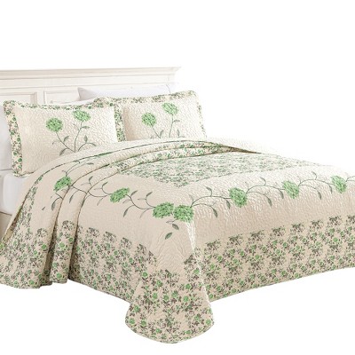 Collections Etc Embroidered Carnation Design Quilted Bedspread