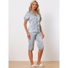 cheibear Women's Soft Satin Button Down with Capri Pants Lounge Pajama Set - 2 of 4