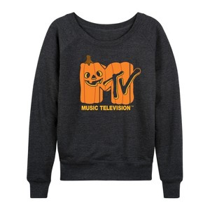 Women's - MTV - Logo Jack O Lantern Lightweight French Terry Wide Neck Long Sleeve Shirt - 1 of 4