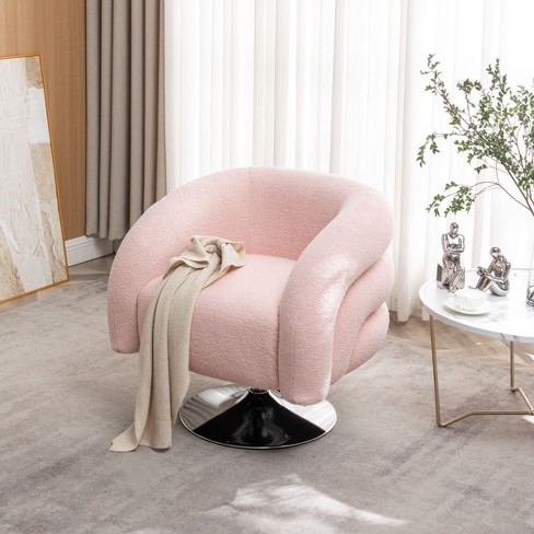 Modern Rotating Sofa Chair Pink Teddy Upholstered Single Sofa Comfortable Armchairs For Reading Target Accent Chairs Boucle Armchairs Cuddlewood