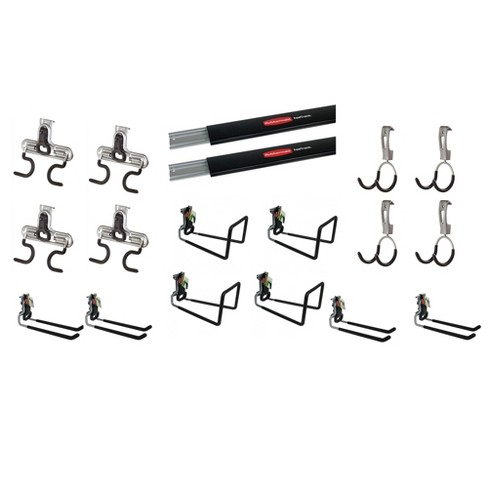Rubbermaid Fast Track Wall Mount Storage Rail (2 Pack) & Utility Hooks (16  Pack)