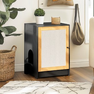 TinyHomie Cat Litter Box Enclosure, Hidden Cat Washroom, Kitty End Table, Litter cabinet with sisal door, Black - 1 of 4