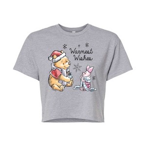 Women's - Winnie the Pooh - Pooh & Piglet Warmest Wishes Christmas Cropped Graphic T-Shirt - 1 of 4