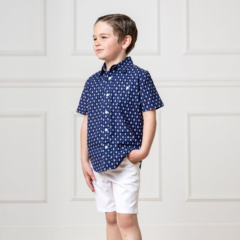 Hope & Henry Boys' Linen Short Sleeve Button Down Shirt, Kids, 2 of 7