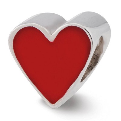 Black Bow Jewelry Sterling Silver & Red Enameled Heart Bead Charm, 9mm