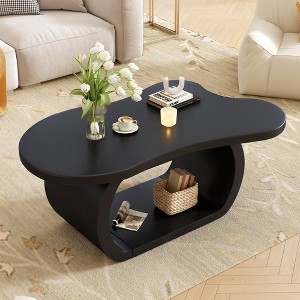 HDZNVF Modern Cloud Coffee Table, Cream Style Irregular End Table with Curved Legs, Black - 1 of 4
