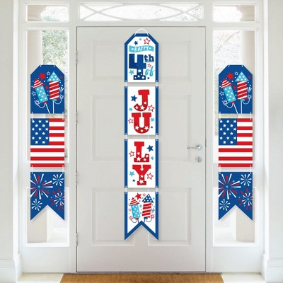 Big Dot of Happiness Firecracker 4th of July - Hanging Vertical Paper Door Banners - Red, White and Blue Party Wall Decoration Kit - Indoor Door Decor