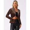 INSPIRE CHIC Women's Notched Lapel Vintage Office Button Front Velvet Blazer - 2 of 4
