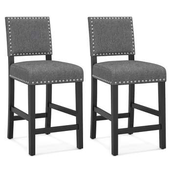 Costway Set of 2 Counter/Bar Height Chairs with Solid Rubber Wood Frame & Adjustable Foot Pads Gray & Dark Brown
