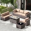 ALAULM Outdoor Patio Furniture Set Outdoor Sectional Rattan Sofa Set Brown Manual Wicker Patio Conversation Set with Cushions - 3 of 4
