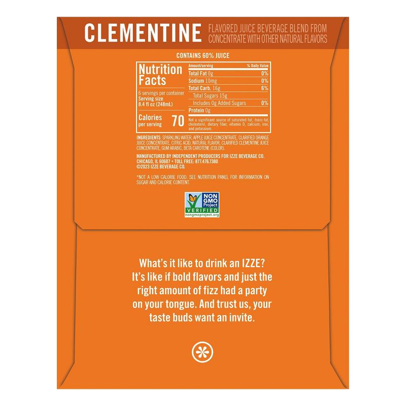 IZZE Clementine Sparkling Juice - 6pk/8.4 fl oz Cans, 4 of 5