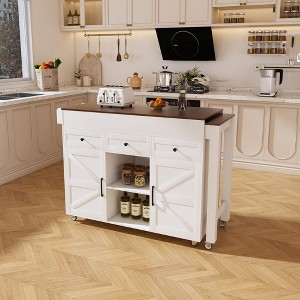 74.8" Kitchen Island with Extendable Dining Table & Power Outlet - Rolling Storage Cart on Wheels with 3 Drawers - 1 of 4